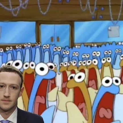a cartoon horde of hungry anchovies with lifeless eyes